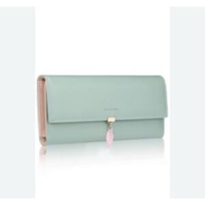 FT Funtor Matcha Green Tri-fold ID Wallet Leaf Charm Card Holder Coin Pocket‎